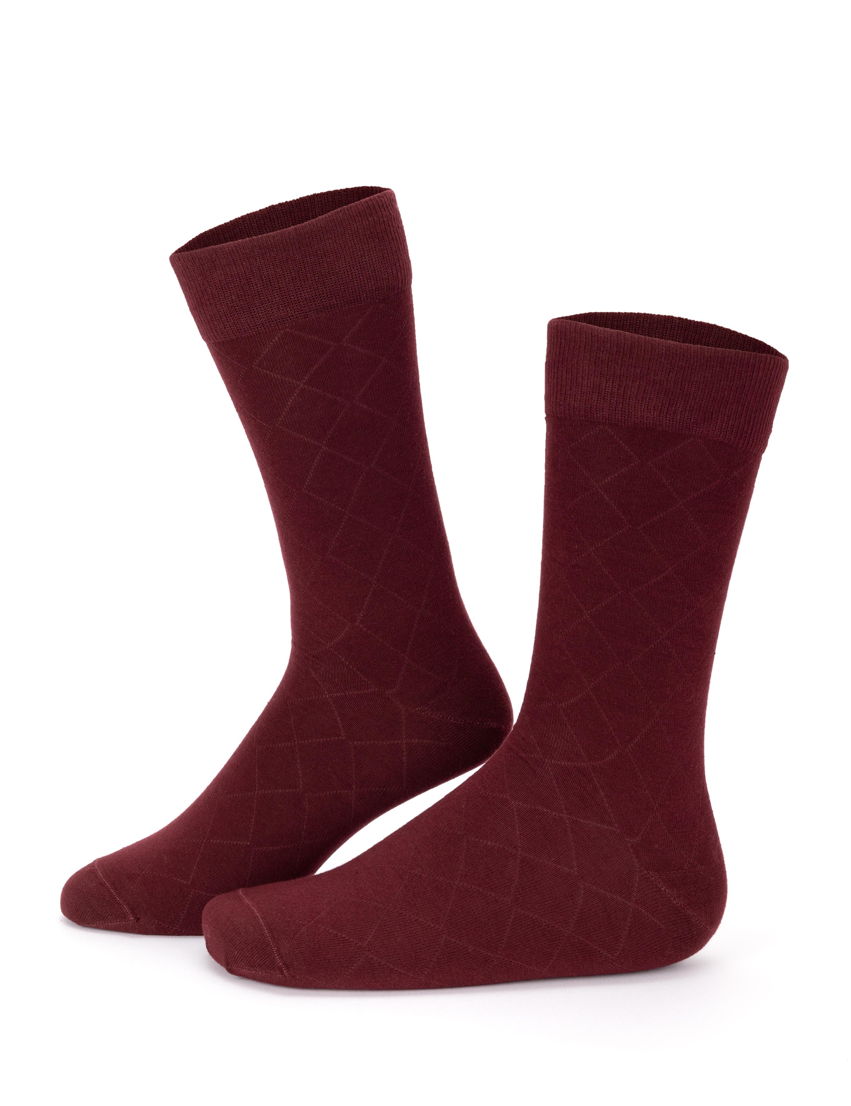 Erkek Pamuk Karışımlı Bordo Soket Desenli Çorap