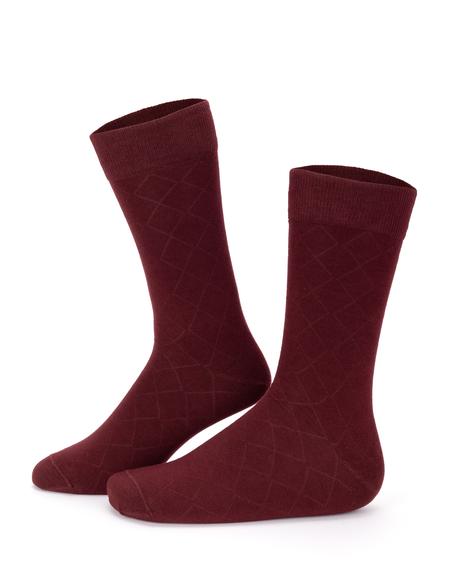 Erkek Pamuk Karışımlı Bordo Soket Desenli Çorap - 50267631007