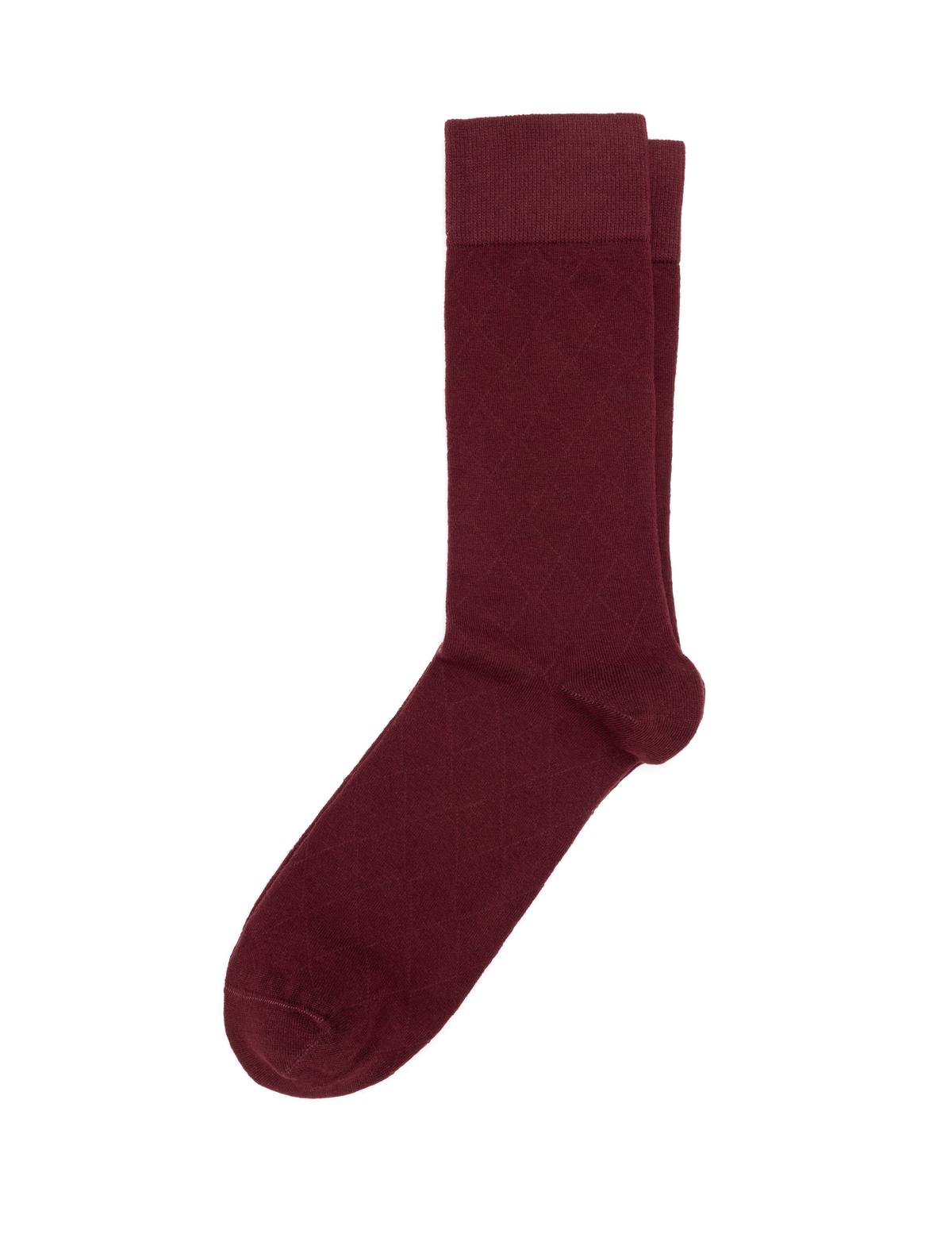 Erkek Pamuk Karışımlı Bordo Soket Desenli Çorap - 50267631007