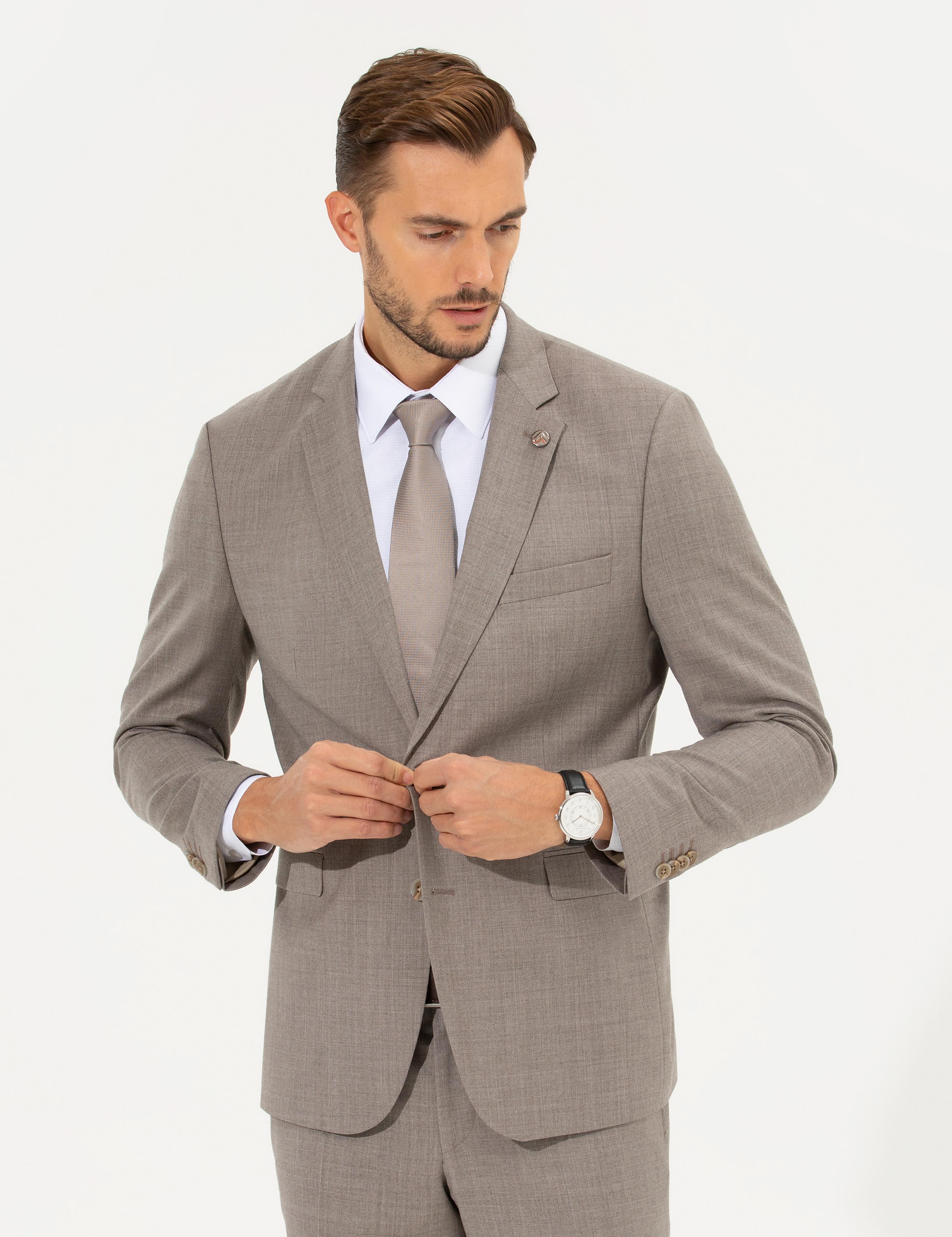Açık Kahverengi Slim Fit Ceket