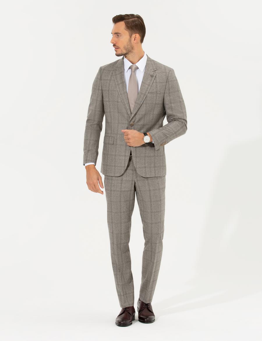 Açık Kahverengi Slim Fit Takım Elbise