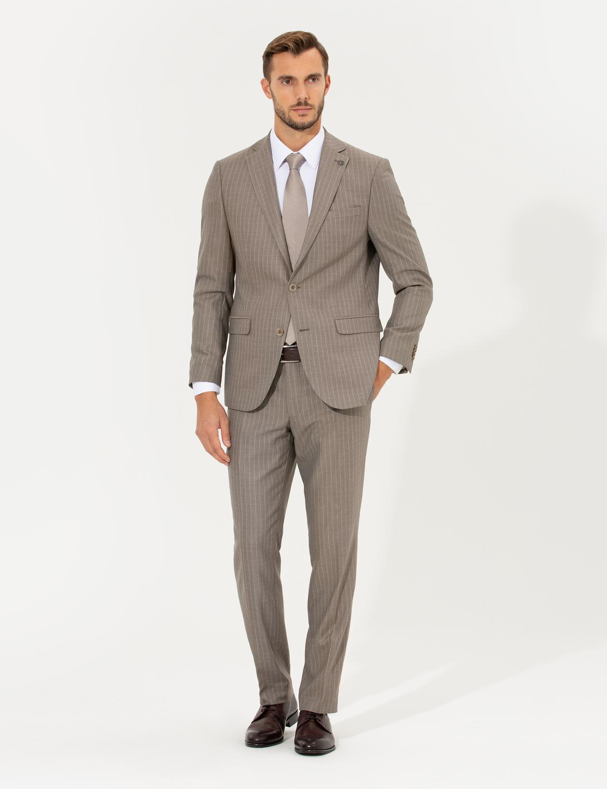 Açık Kahverengi Slim Fit Takım Elbise