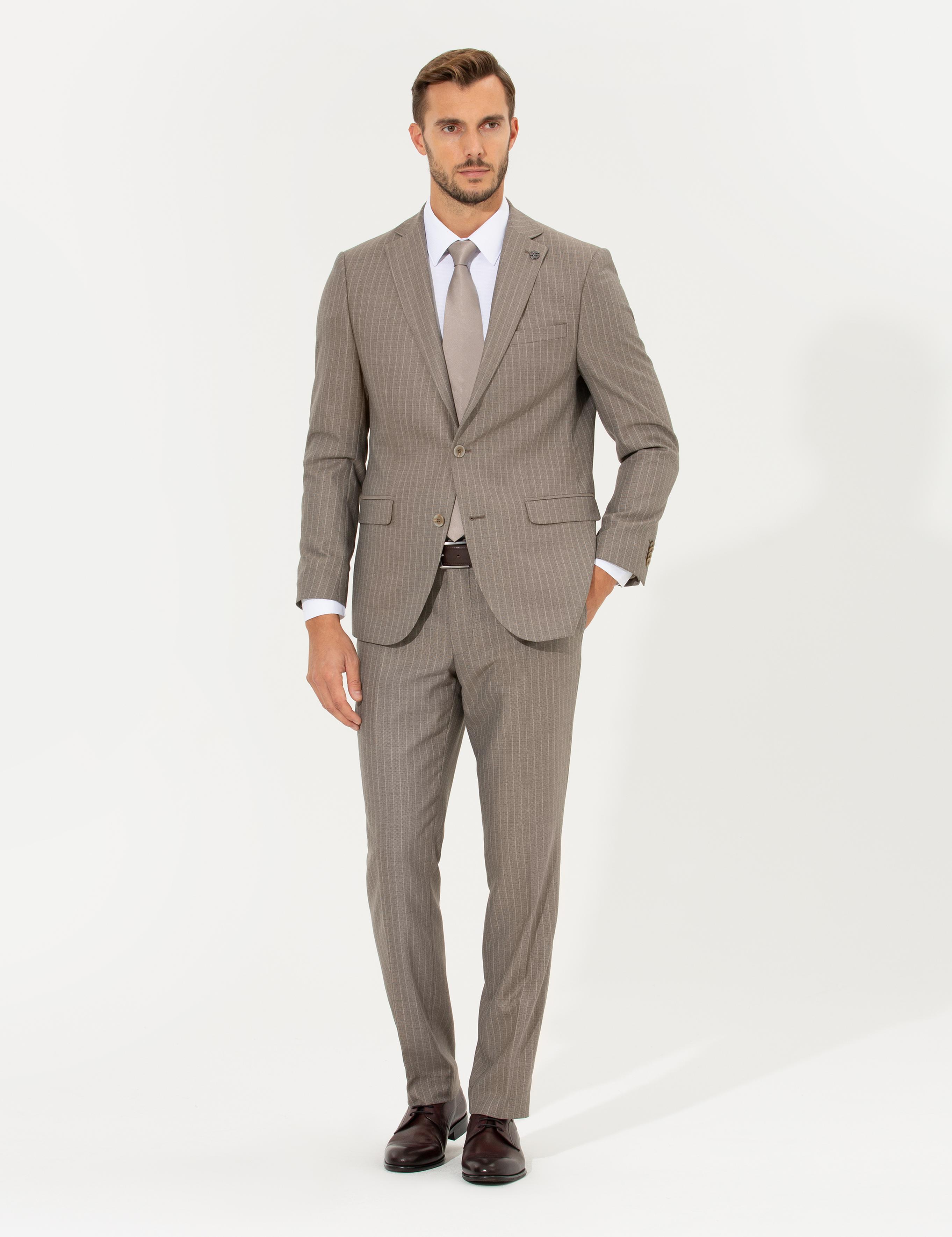 Açık Kahverengi Slim Fit Takım Elbise