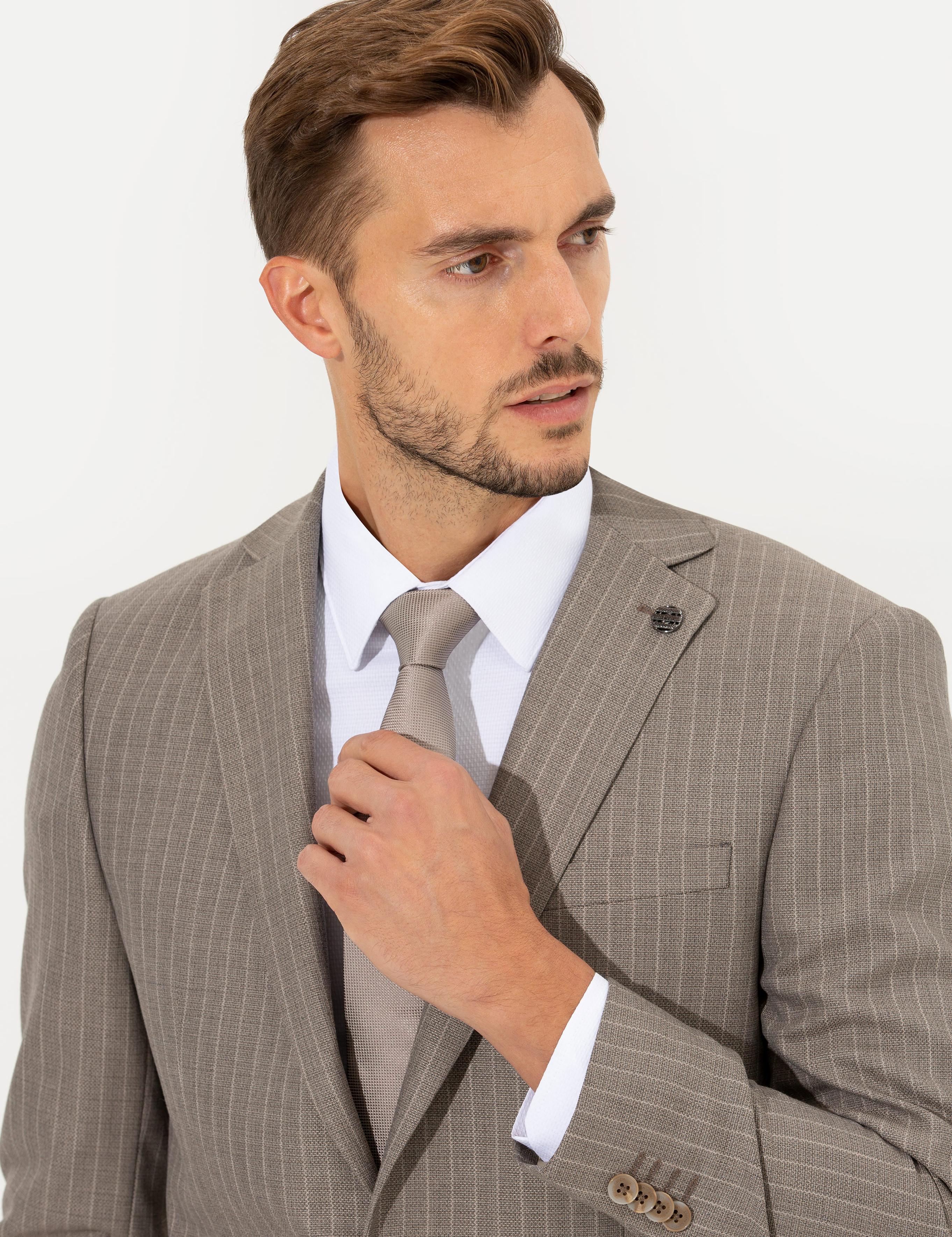 Açık Kahverengi Slim Fit Takım Elbise