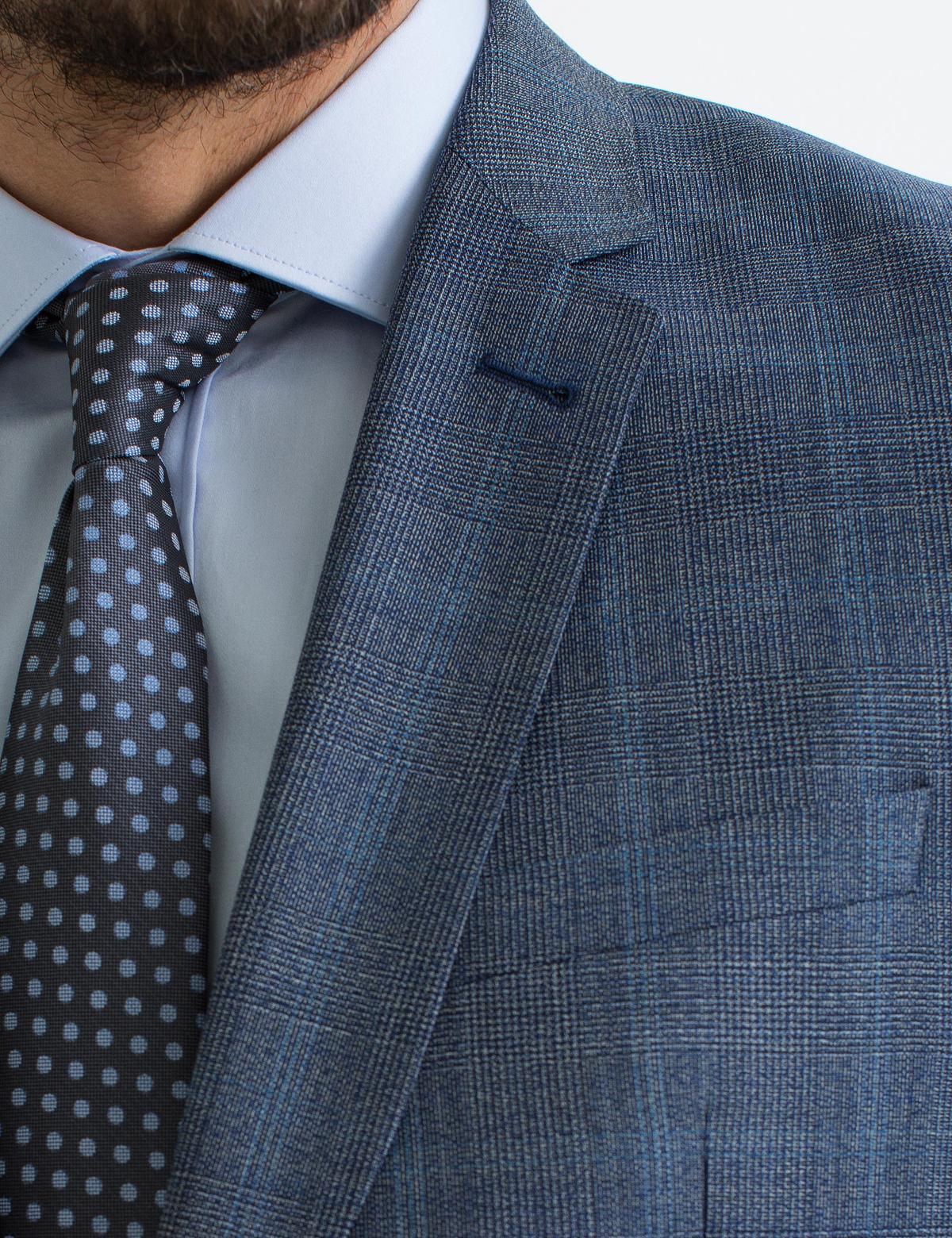 Açık Lacivert Slim Fit Ekose Takım Elbise - 50187116005