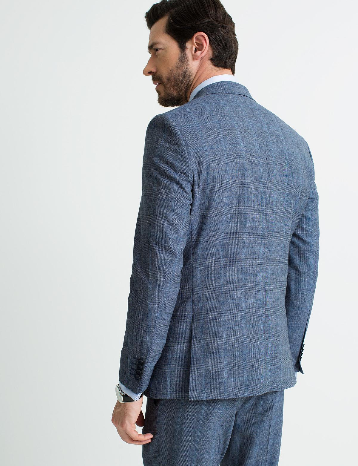 Açık Lacivert Slim Fit Ekose Takım Elbise - 50187116005