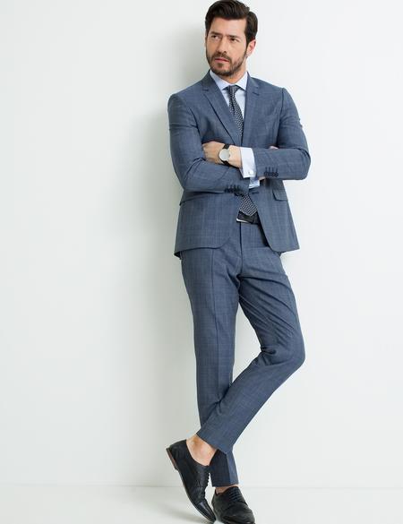 Açık Lacivert Slim Fit Ekose Takım Elbise - 50187116005