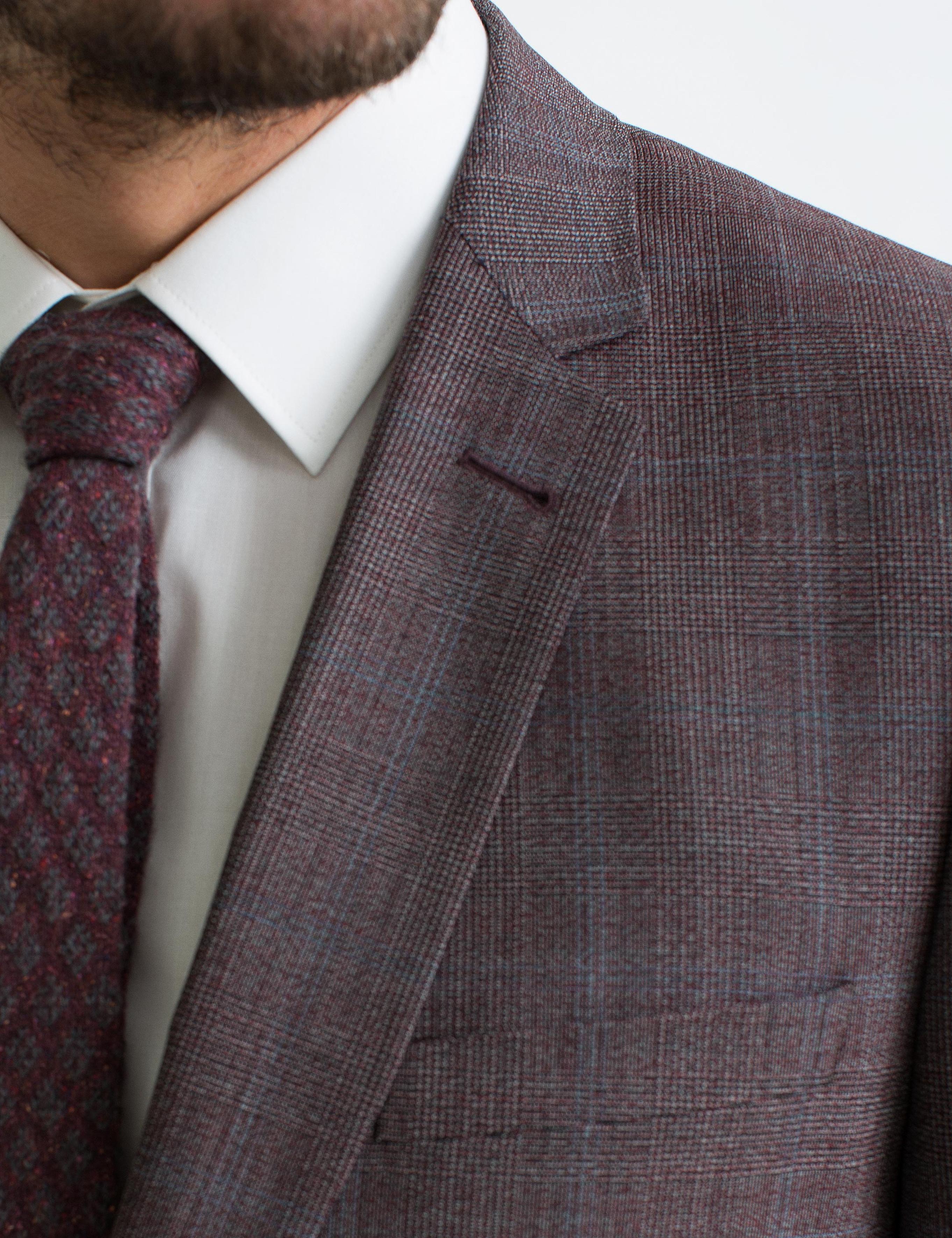 Bordo Slim Fit Ekose Takım Elbise