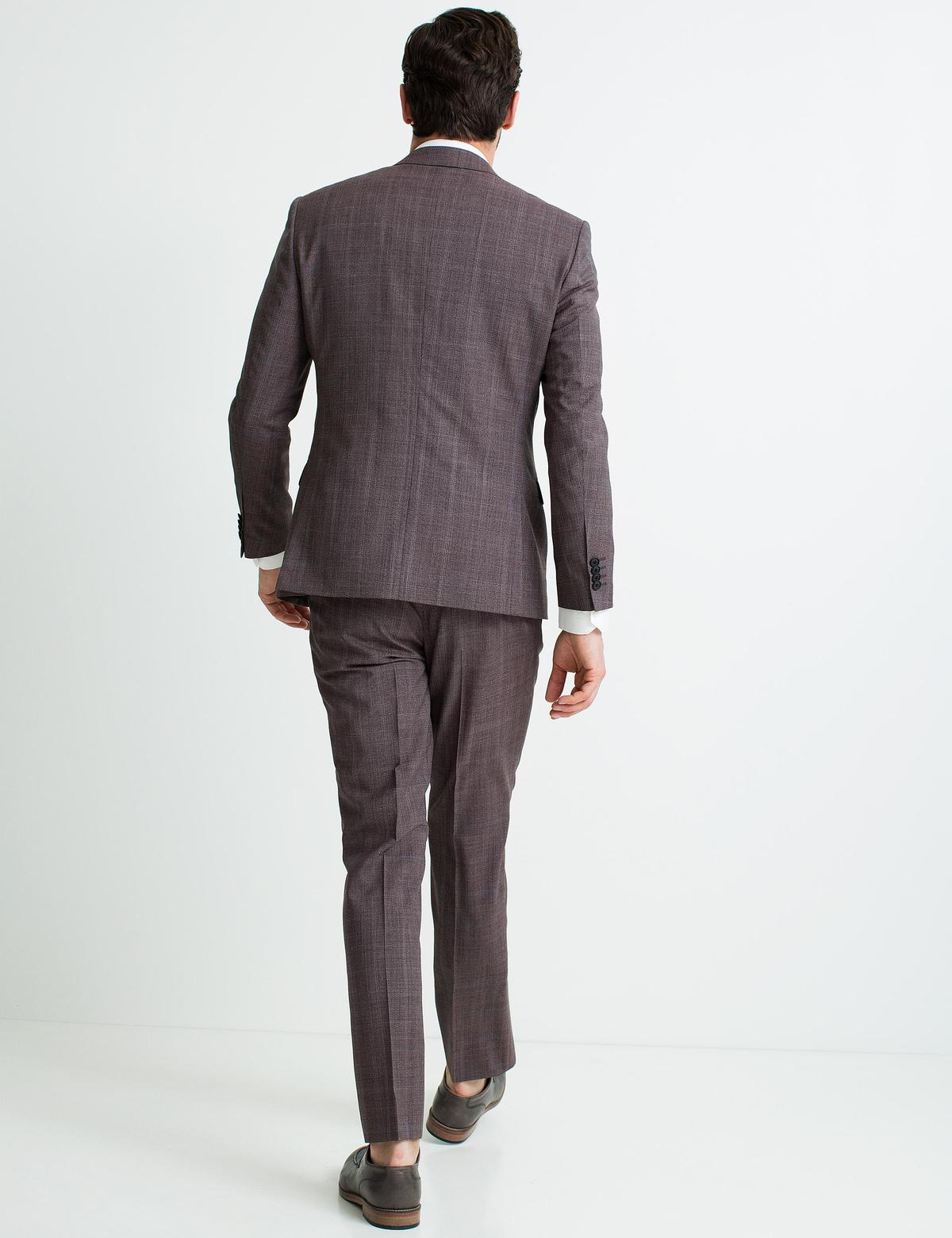 Bordo Slim Fit Ekose Takım Elbise - 50187116038
