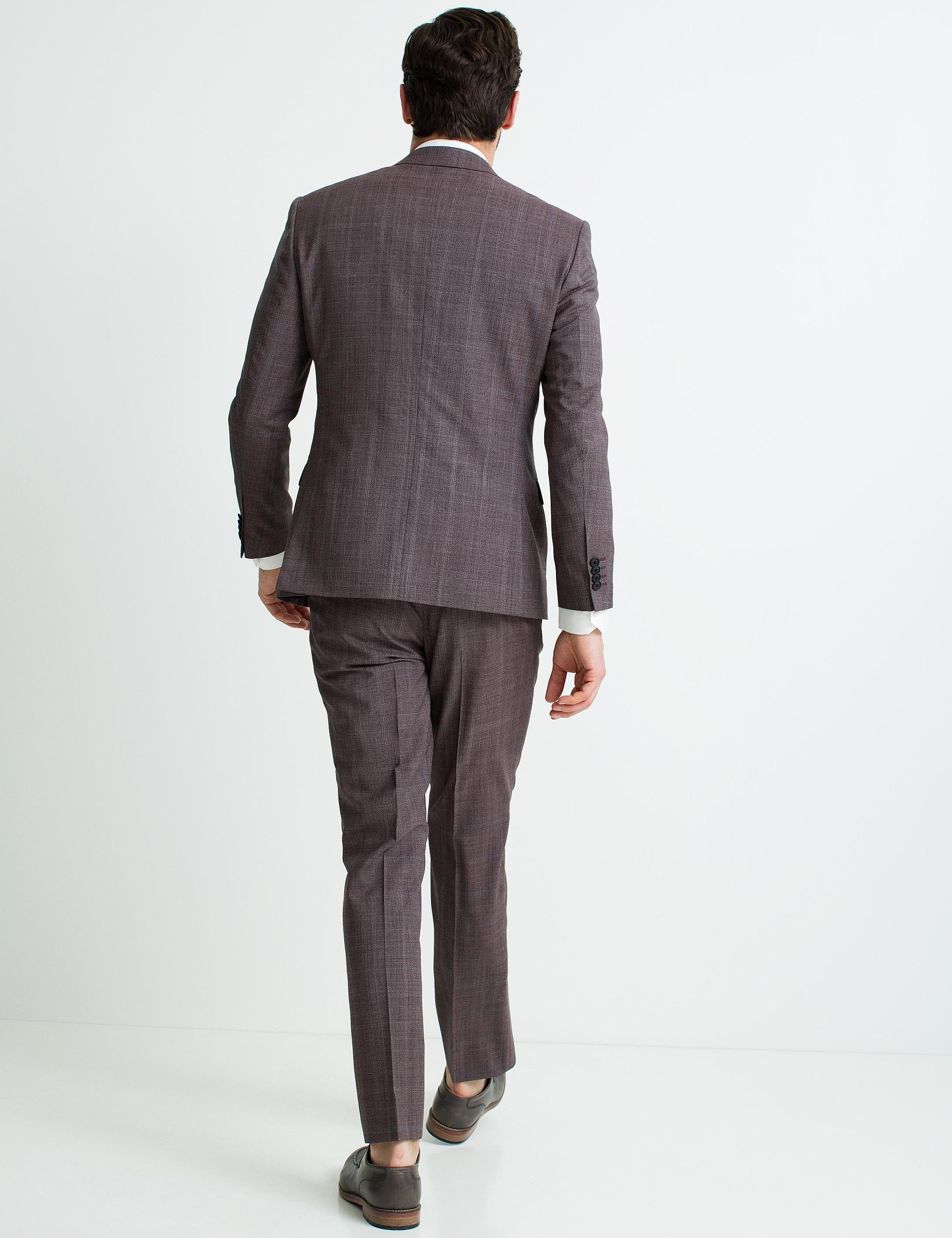Bordo Slim Fit Ekose Takım Elbise