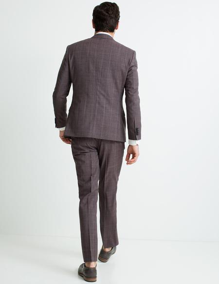 Bordo Slim Fit Ekose Takım Elbise - 50187116038