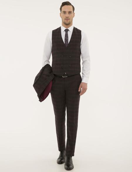 Bordo Ex. Slim Fit Takım Elbise - 50193713163