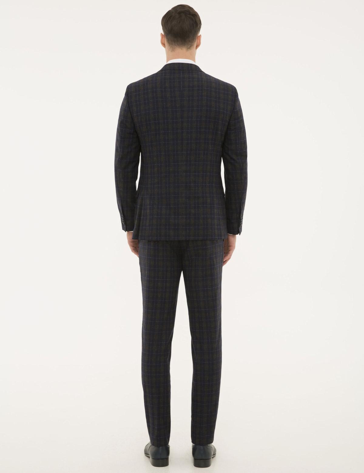 Lacivert Ex. Slim Fit Ekose Takım Elbise - 50193713181