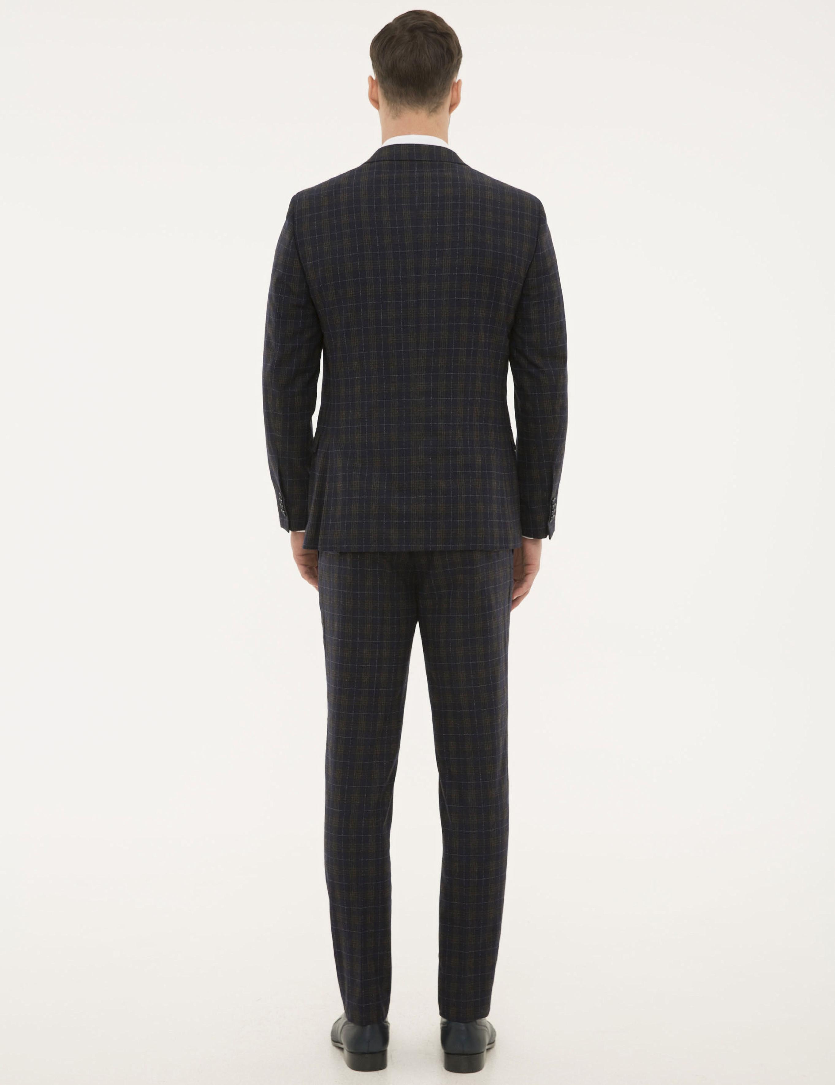 Lacivert Ex. Slim Fit Ekose Takım Elbise