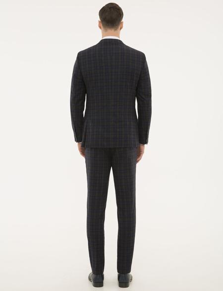 Lacivert Ex. Slim Fit Ekose Takım Elbise - 50193713181