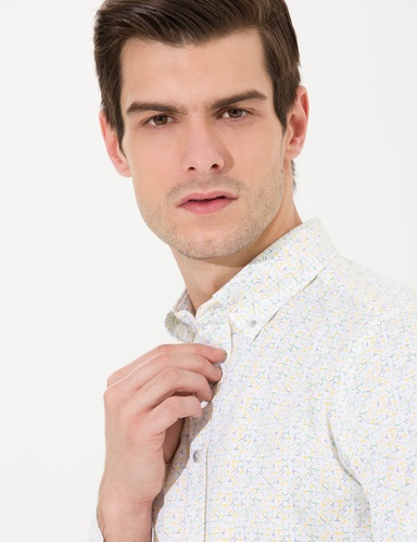 Açık Sarı Slim Fit Uzun Kollu Gömlek