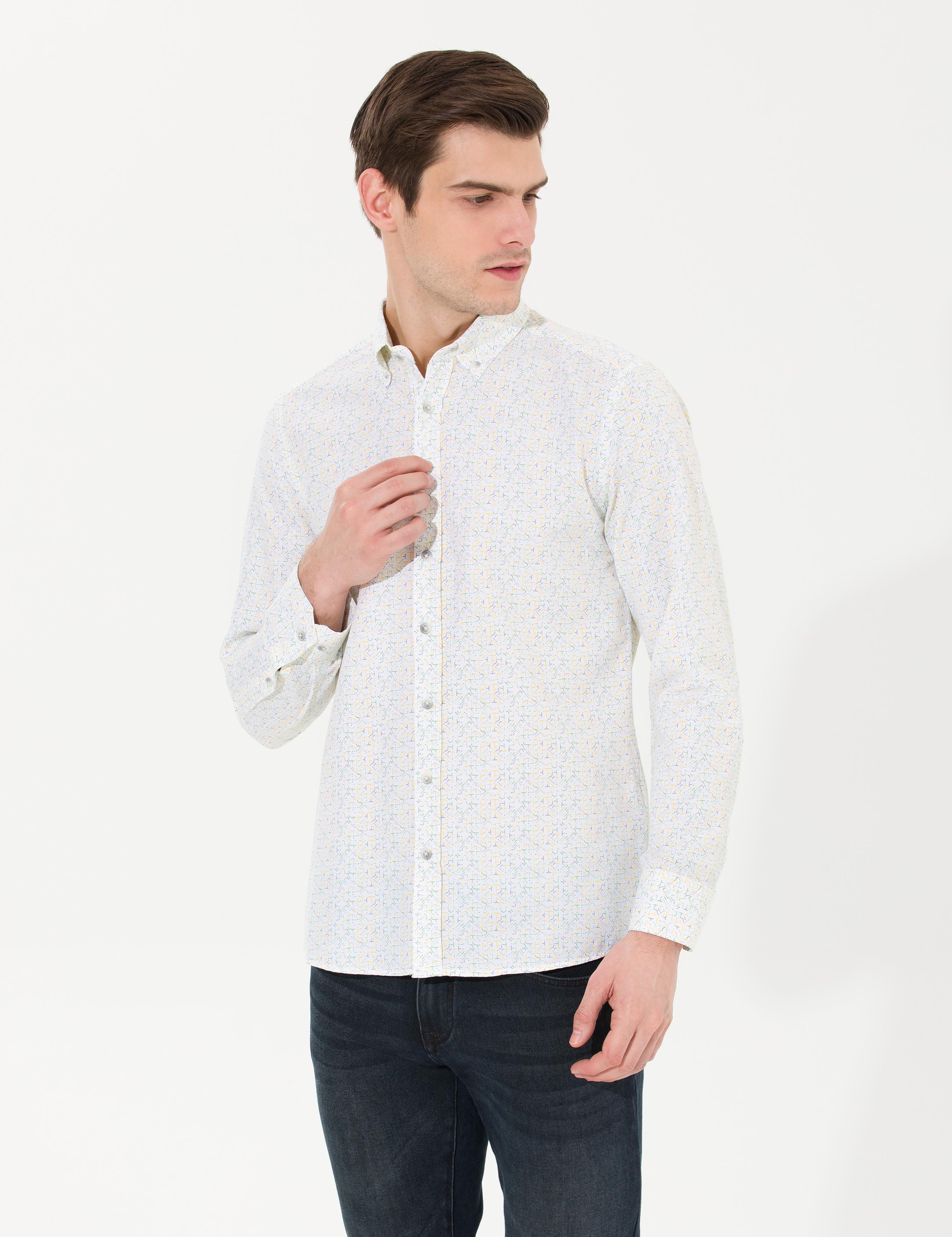 Açık Sarı Slim Fit Uzun Kollu Gömlek