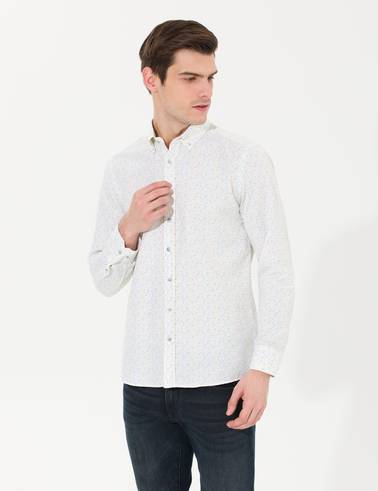 Açık Sarı Slim Fit Uzun Kollu Gömlek