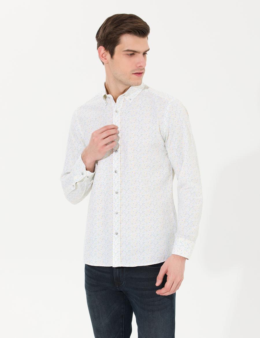 Açık Sarı Slim Fit Uzun Kollu Gömlek