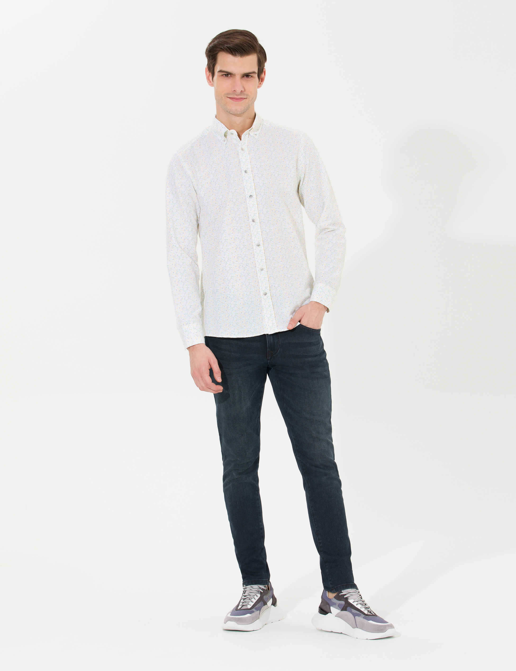 Pierre Cardin Açık Sarı Slim Fit Uzun Kollu Gömlek görsel 3