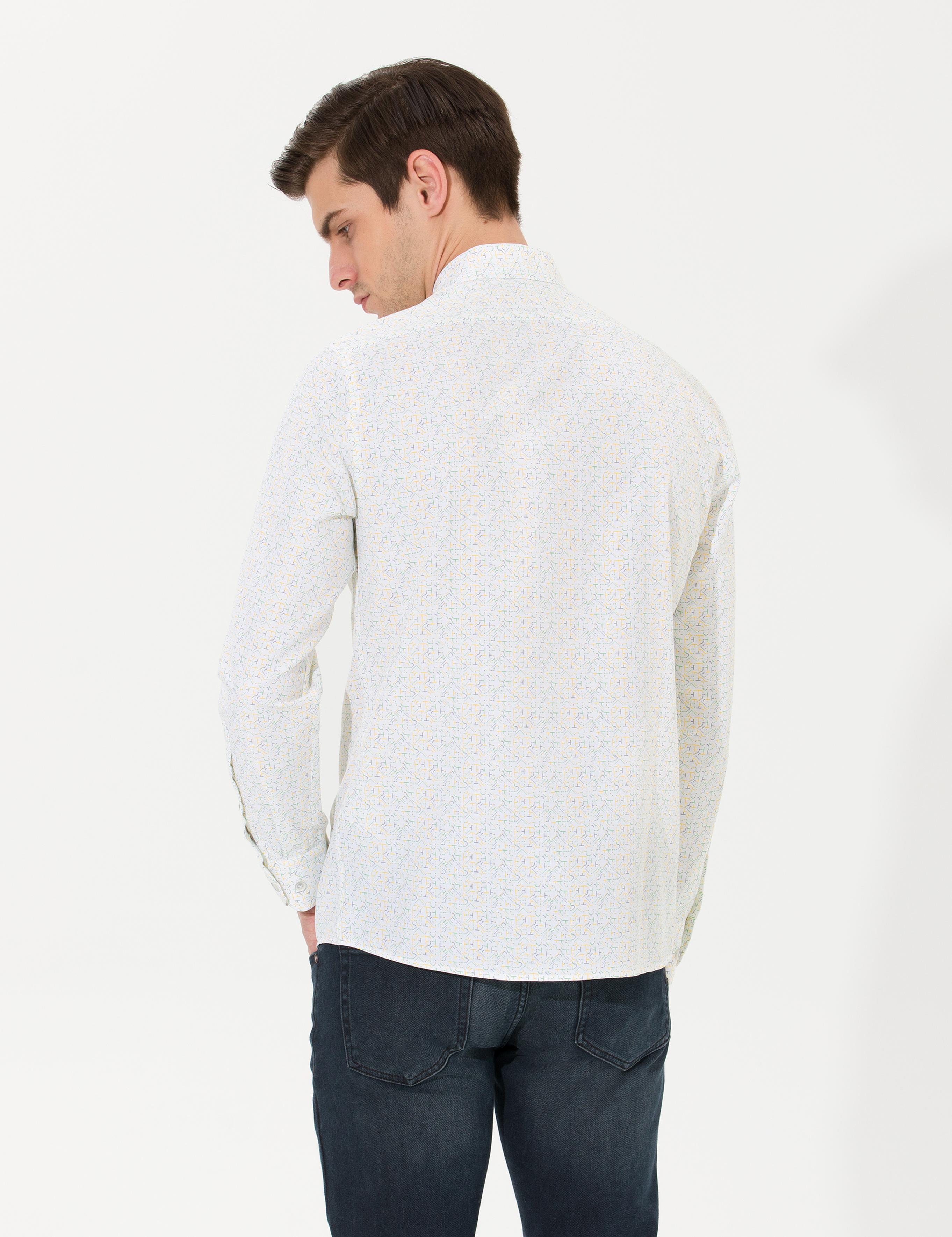 Açık Sarı Slim Fit Uzun Kollu Gömlek