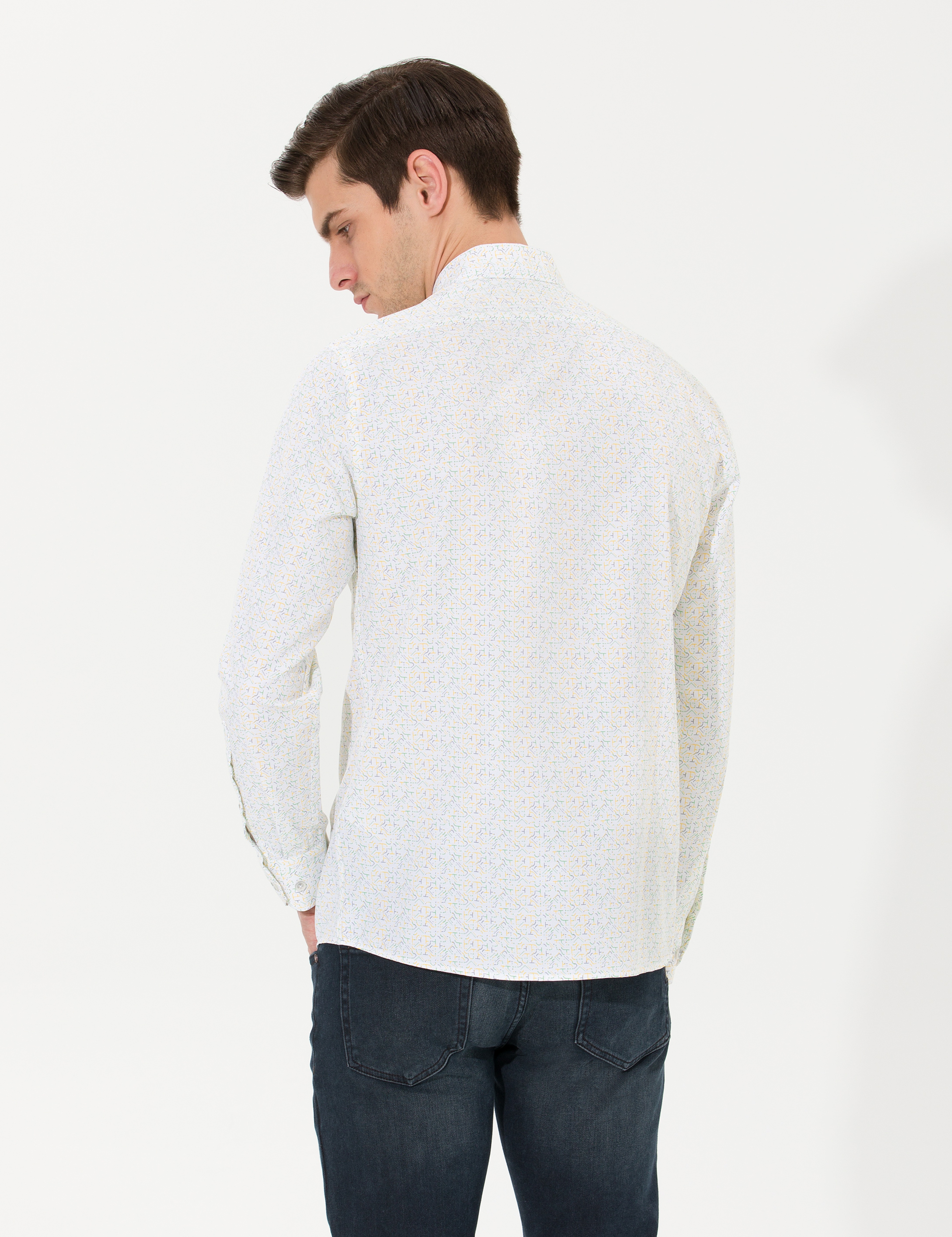 Açık Sarı Slim Fit Uzun Kollu Gömlek - Image 5