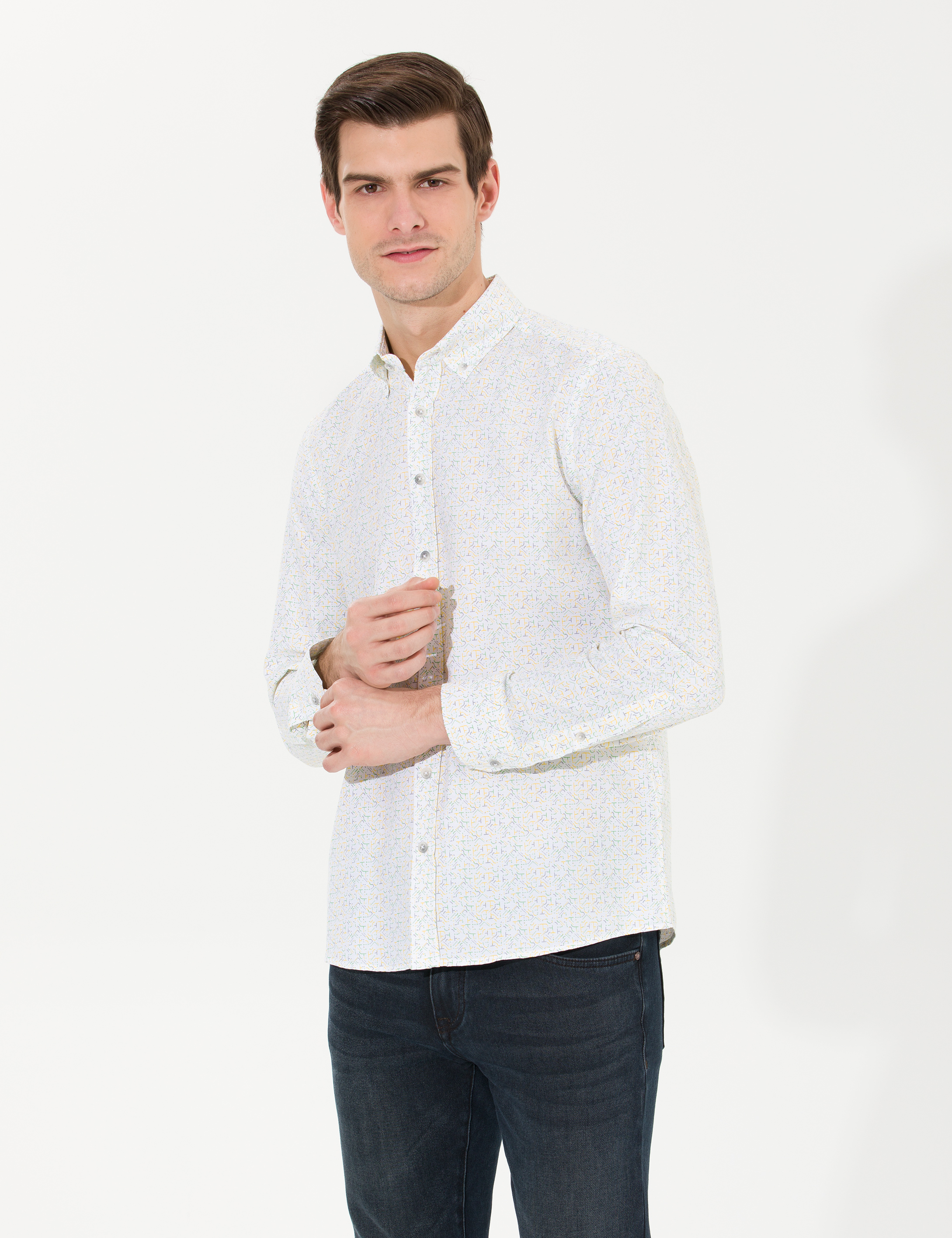 Pierre Cardin Açık Sarı Slim Fit Uzun Kollu Gömlek görsel 4