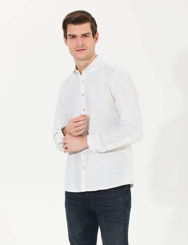 Açık Sarı Slim Fit Uzun Kollu Gömlek