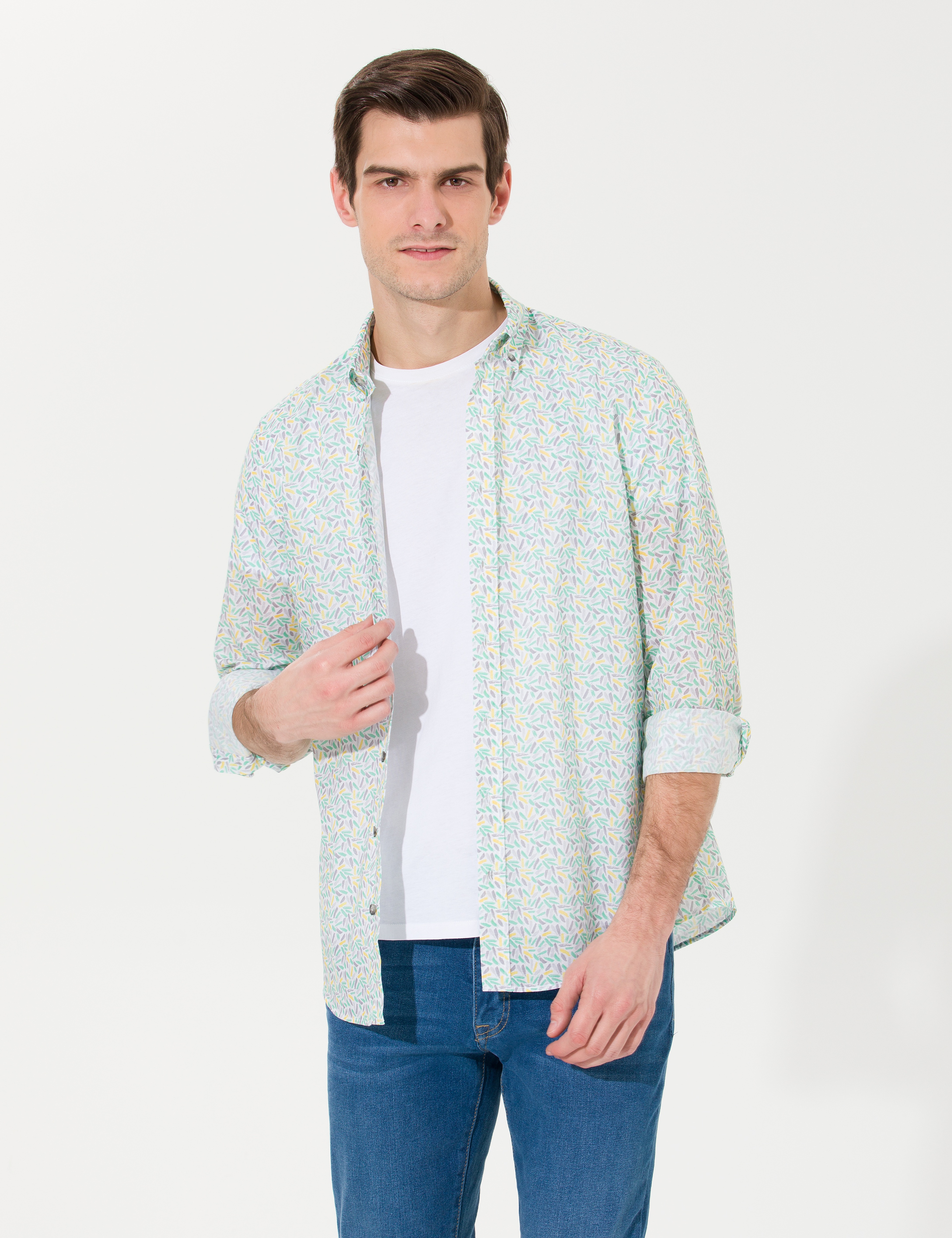 Açık Yeşil Slim Fit Uzun Kollu Gömlek - Image 1