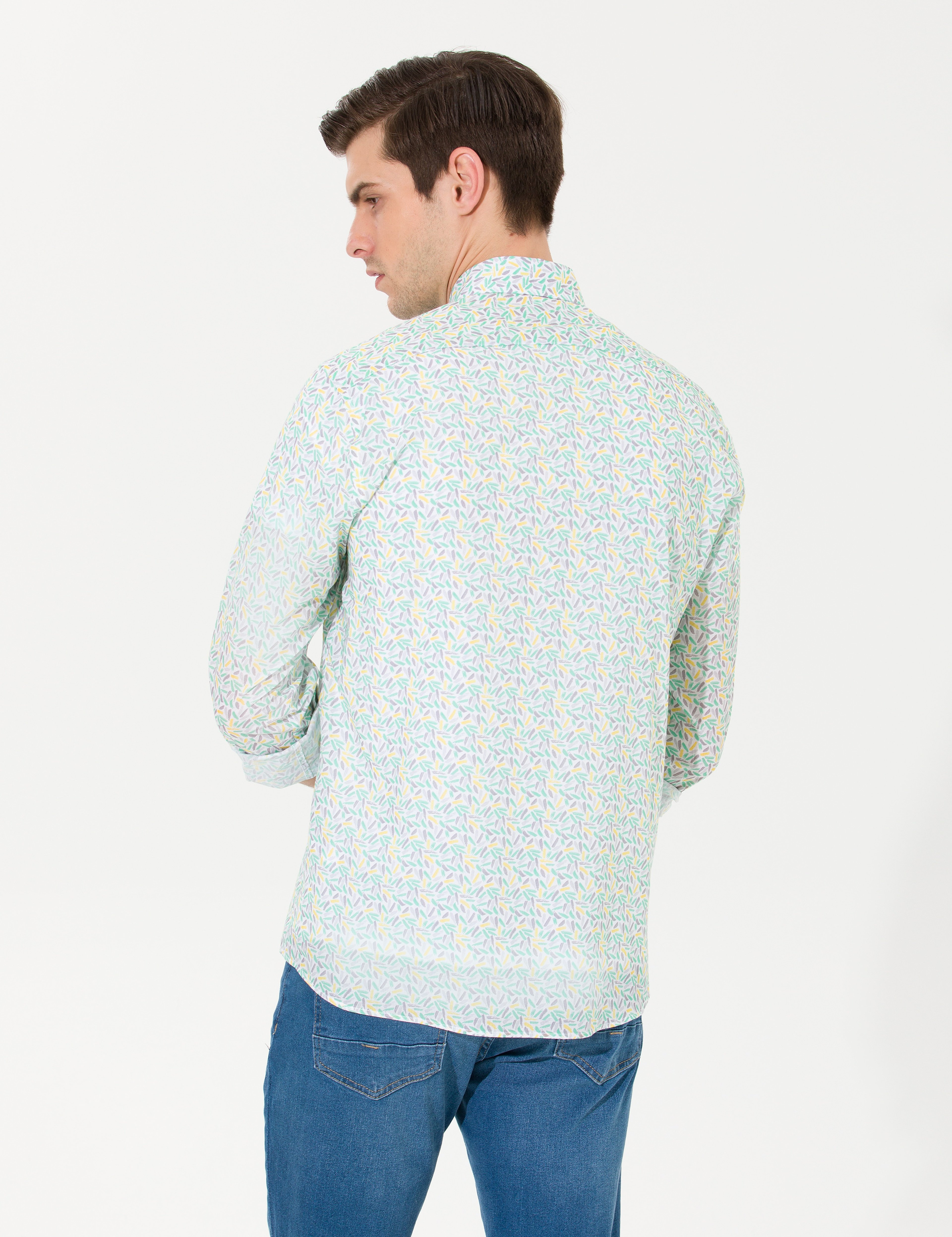 Açık Yeşil Slim Fit Uzun Kollu Gömlek - Image 5