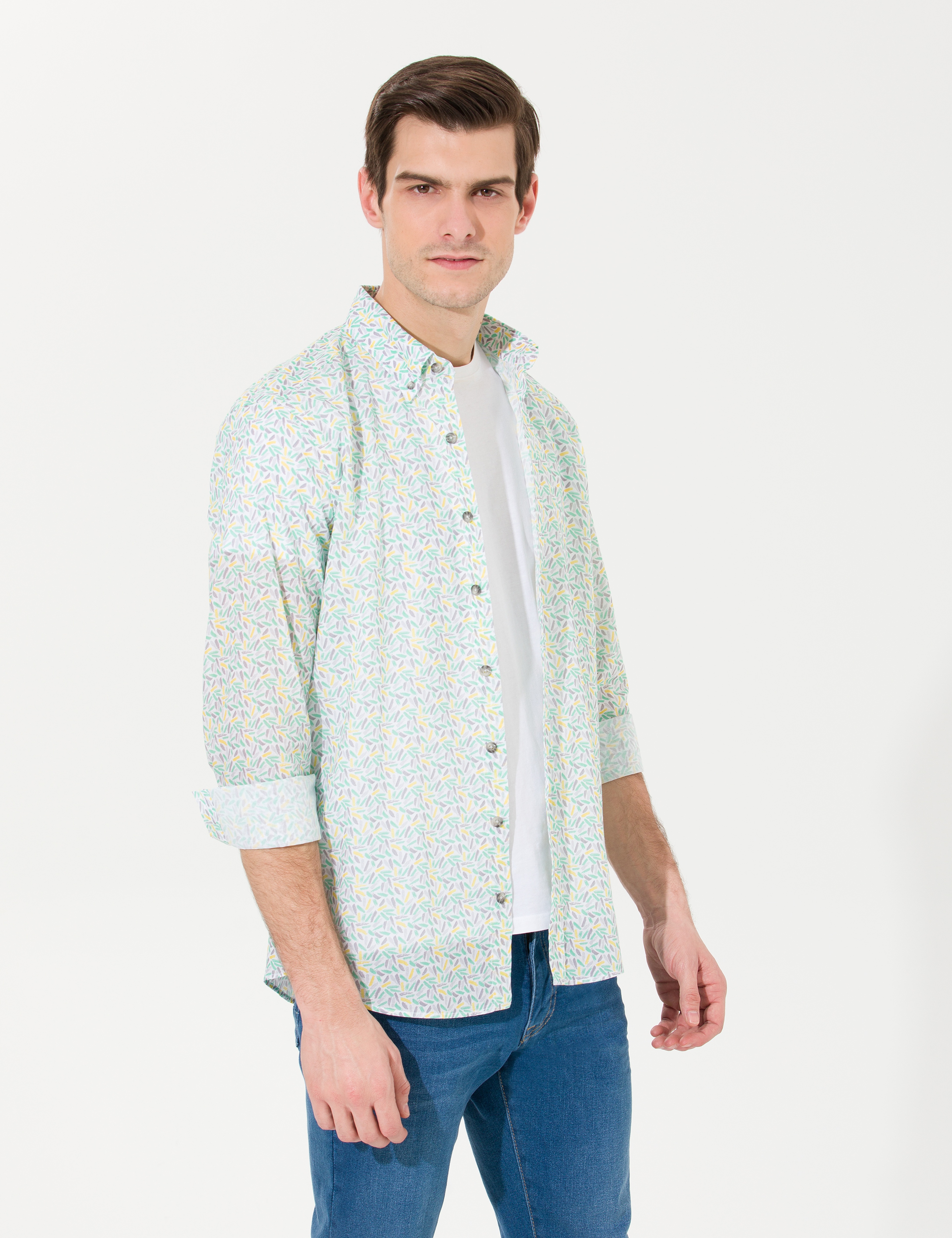 Açık Yeşil Slim Fit Uzun Kollu Gömlek