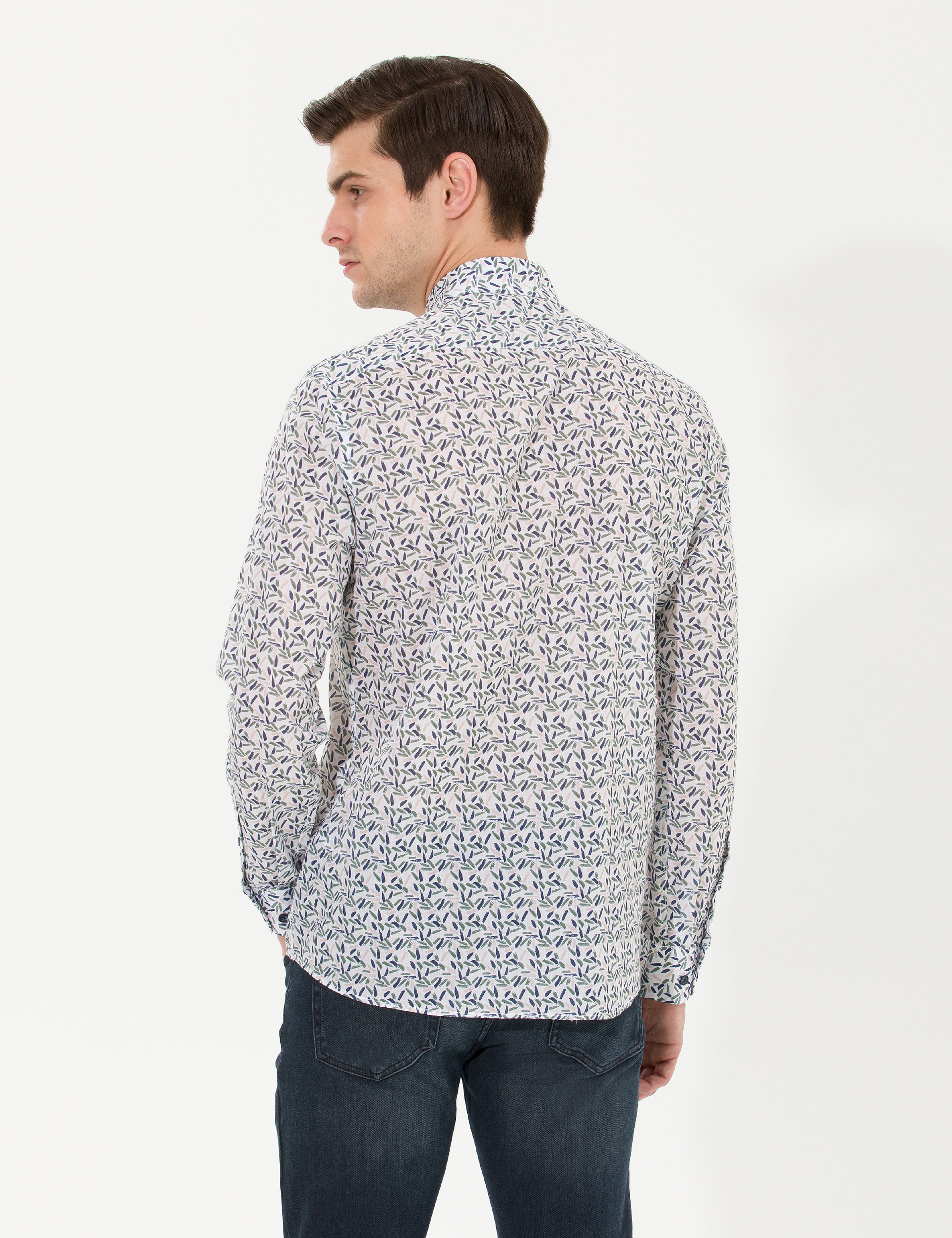 Haki Slim Fit Uzun Kollu Gömlek - Image 5