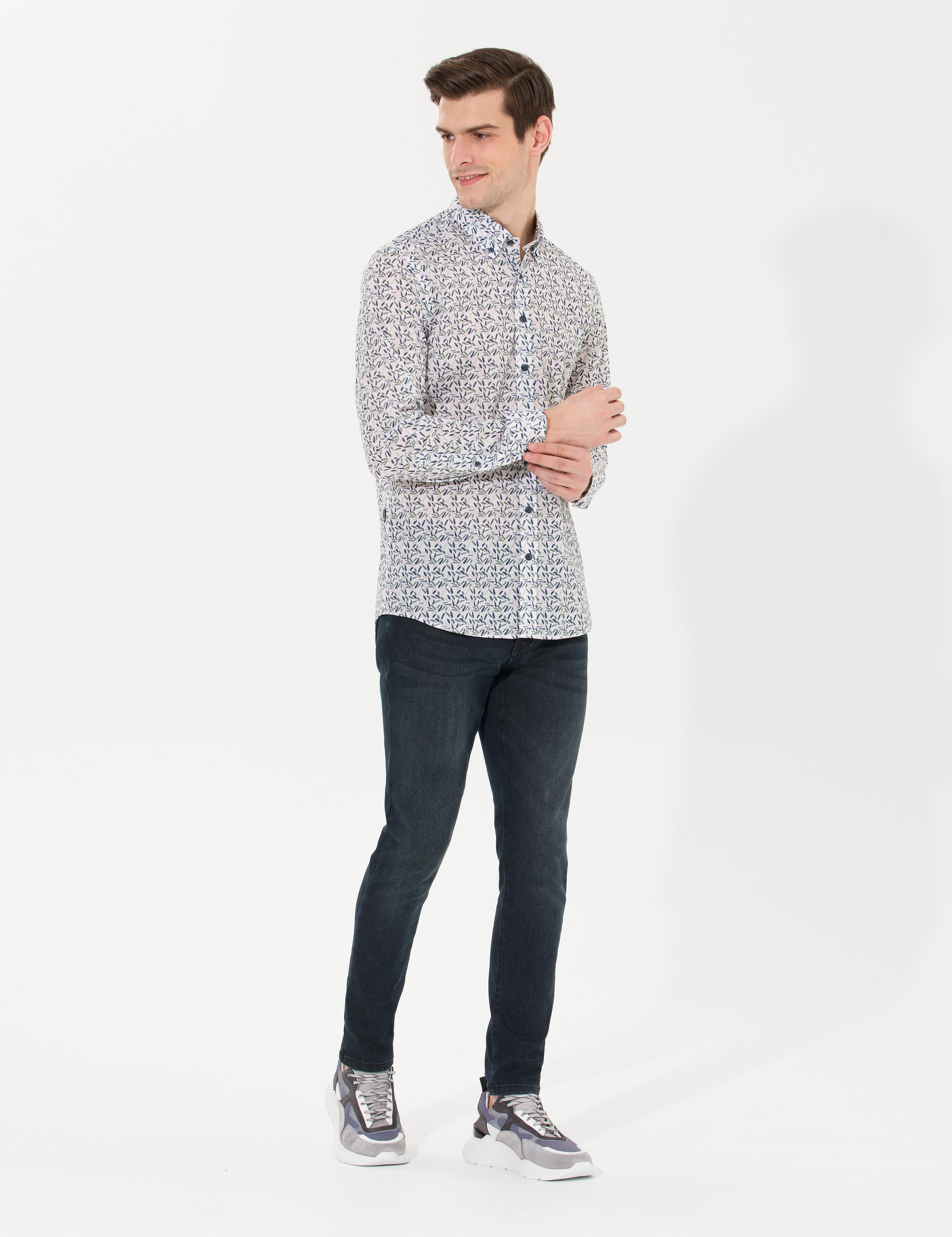 Haki Slim Fit Uzun Kollu Gömlek