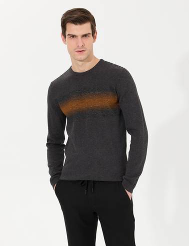Antrasit Melanj Slim Fit Bisiklet Yaka Triko Kazak