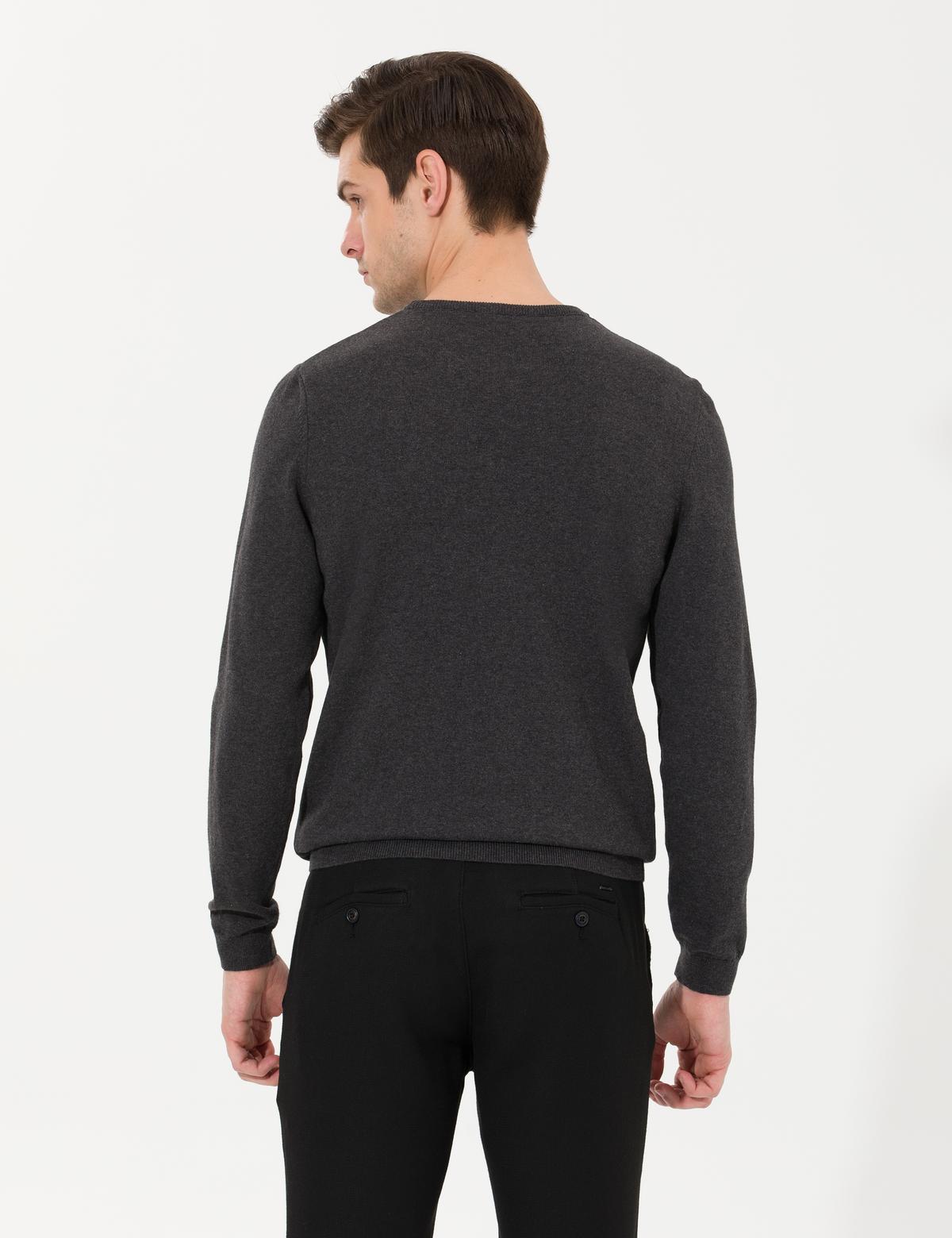 Antrasit Melanj Slim Fit Bisiklet Yaka Triko Kazak - 50261148008