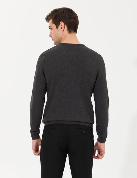 Antrasit Melanj Slim Fit Bisiklet Yaka Triko Kazak - 50261148008