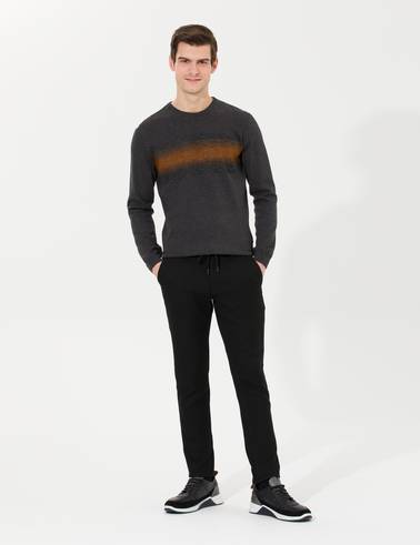 Antrasit Melanj Slim Fit Bisiklet Yaka Triko Kazak