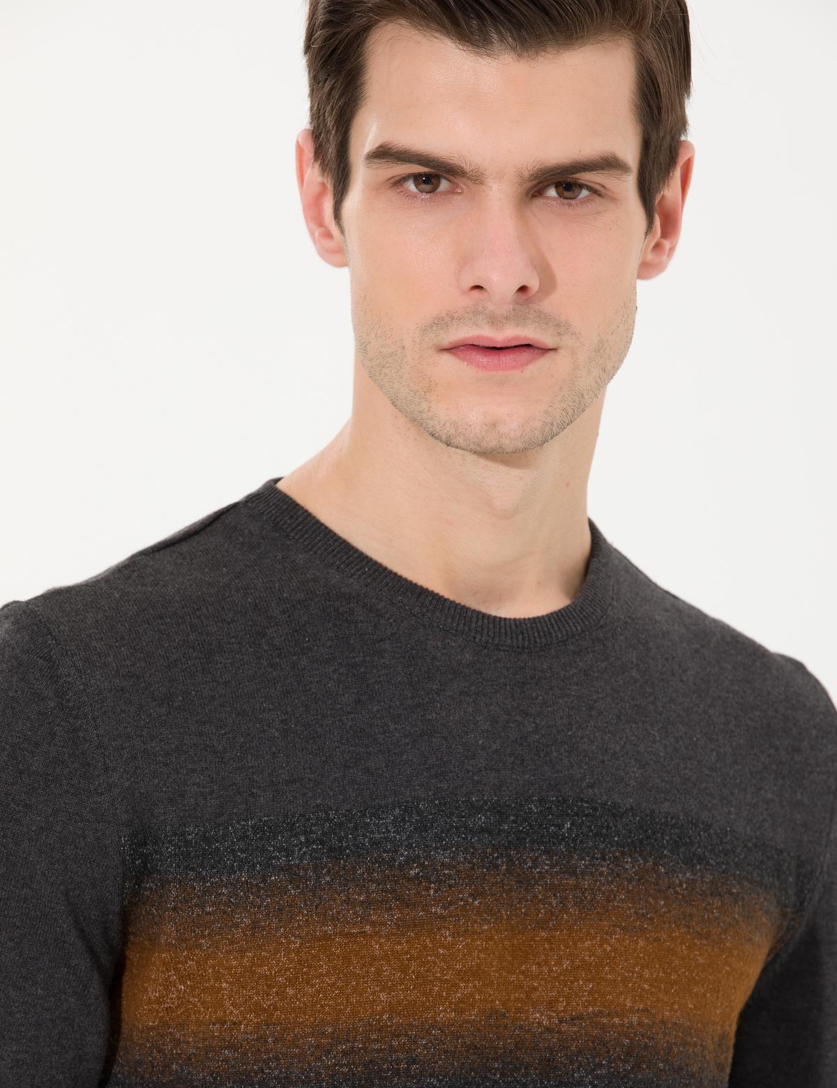 Antrasit Melanj Slim Fit Bisiklet Yaka Triko Kazak - 50261148008