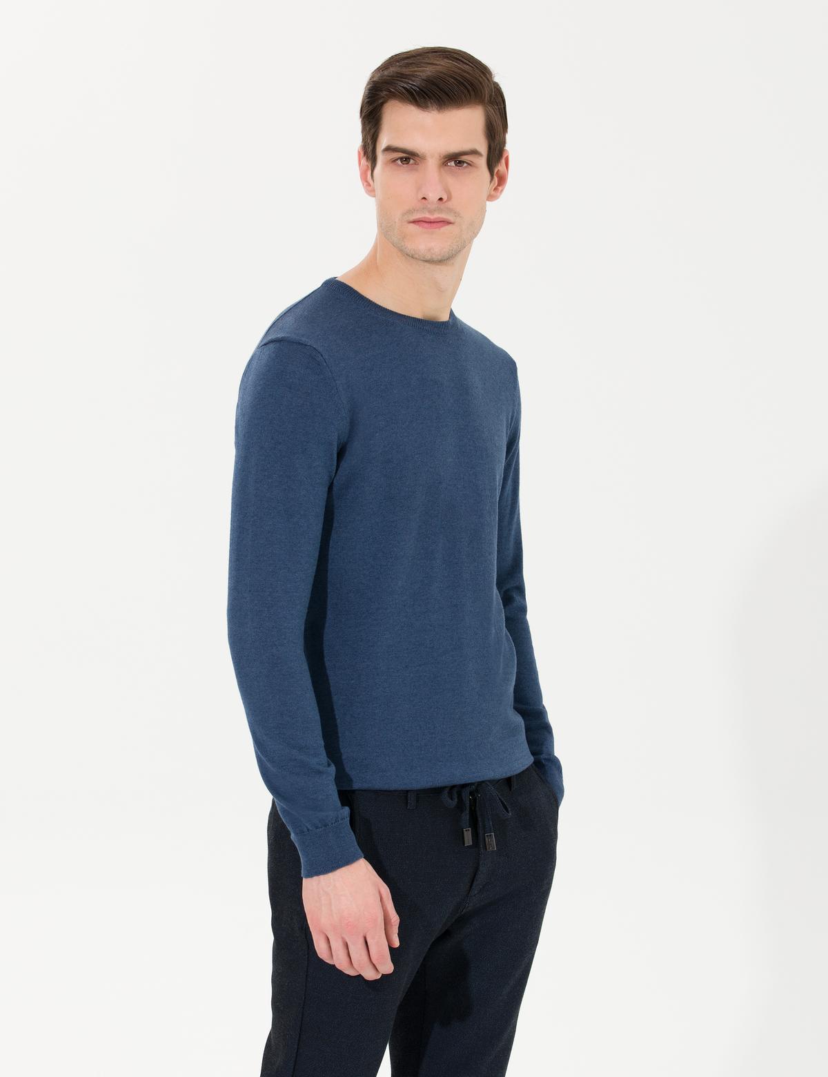 İndigo Melanj Slim Fit Bisiklet Yaka Basic Triko Kazak - 50258993041