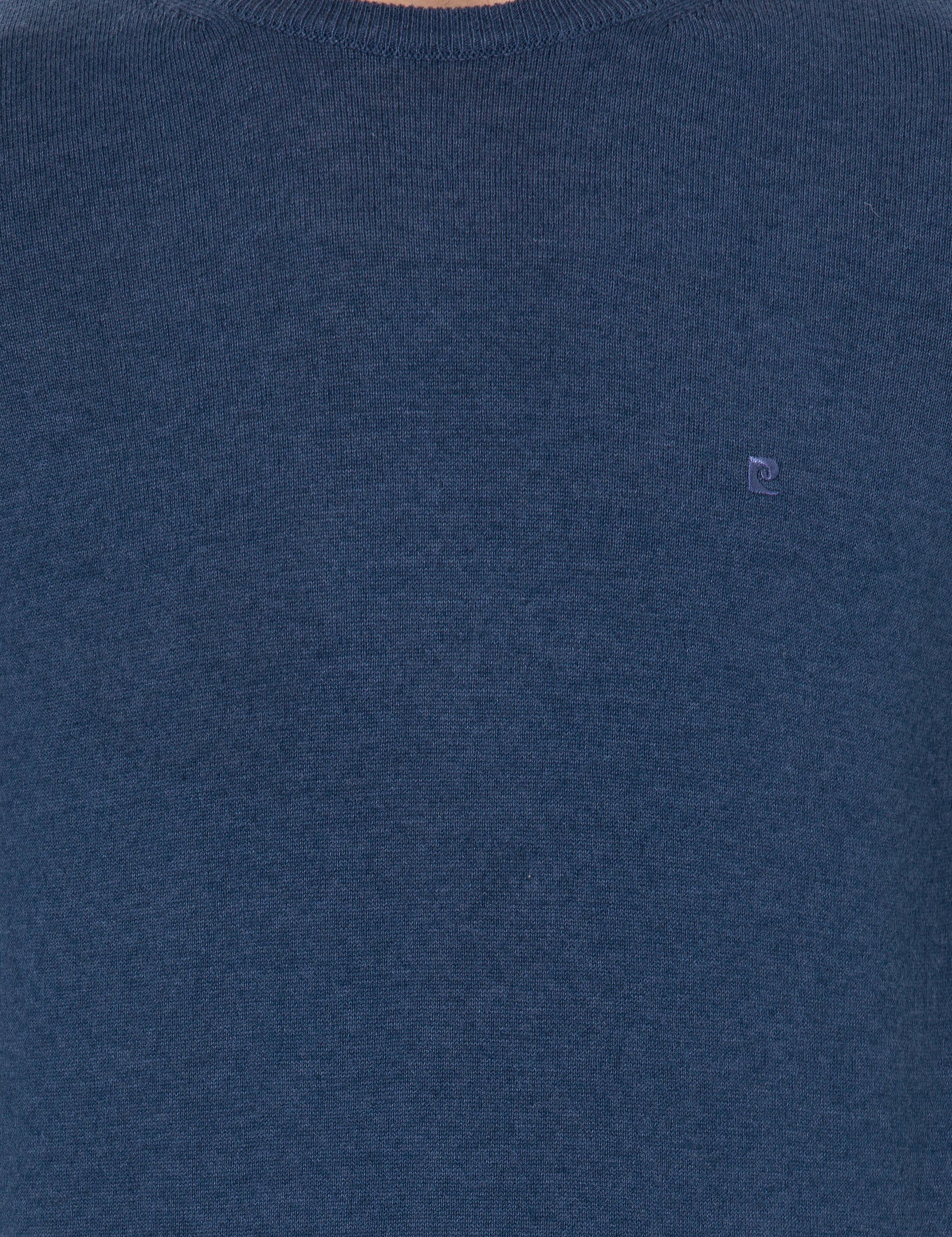 İndigo Melanj Slim Fit Bisiklet Yaka Basic Triko Kazak