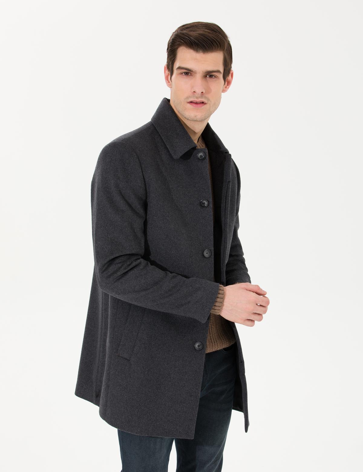 Antrasit Slim Fit Kaşe Kaban - 50257391031