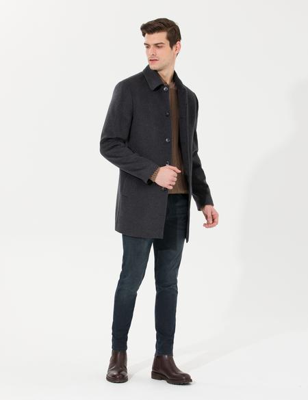 Antrasit Slim Fit Kaşe Kaban - 50257391031