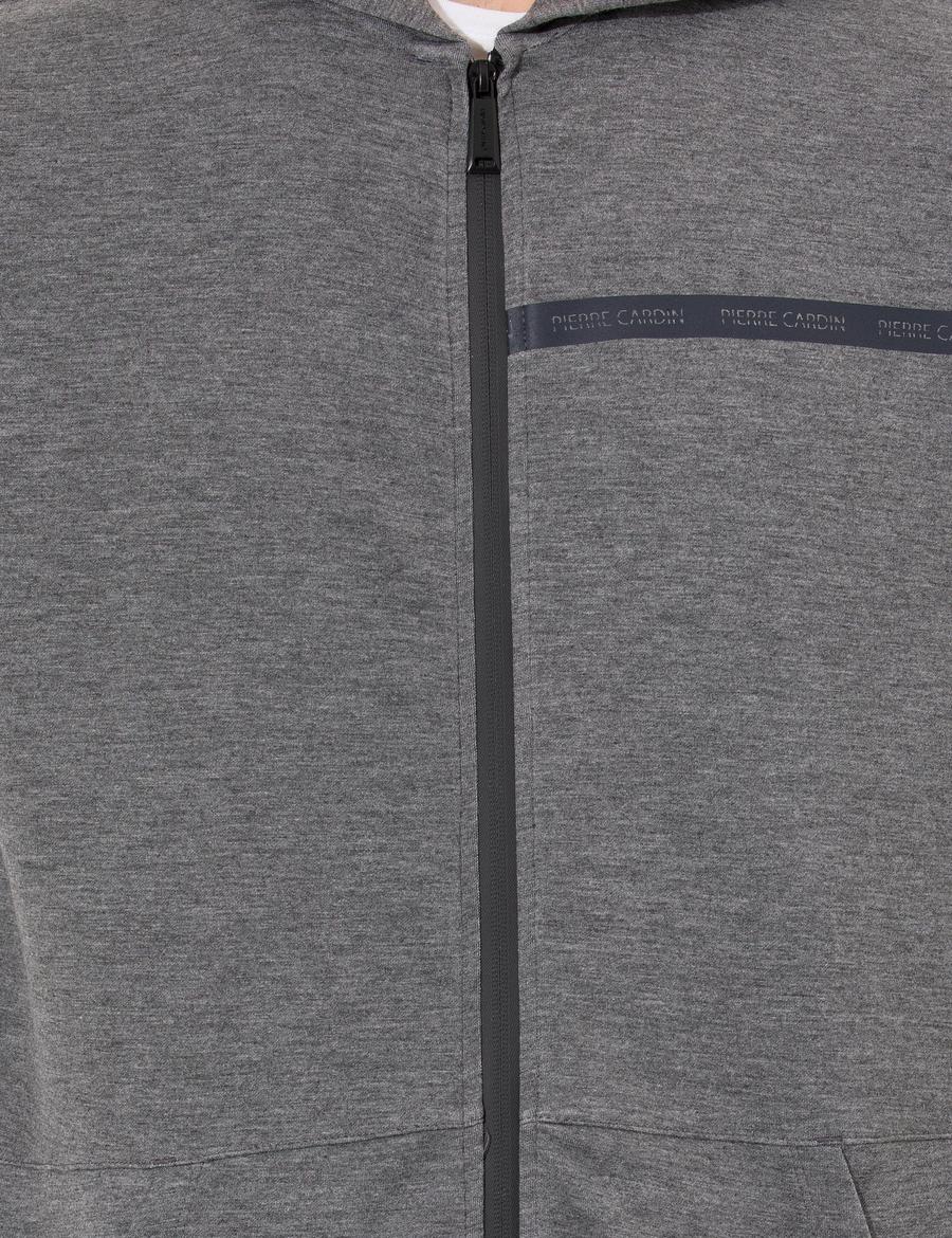 Gri Melanj Kapüşonlu Hırka