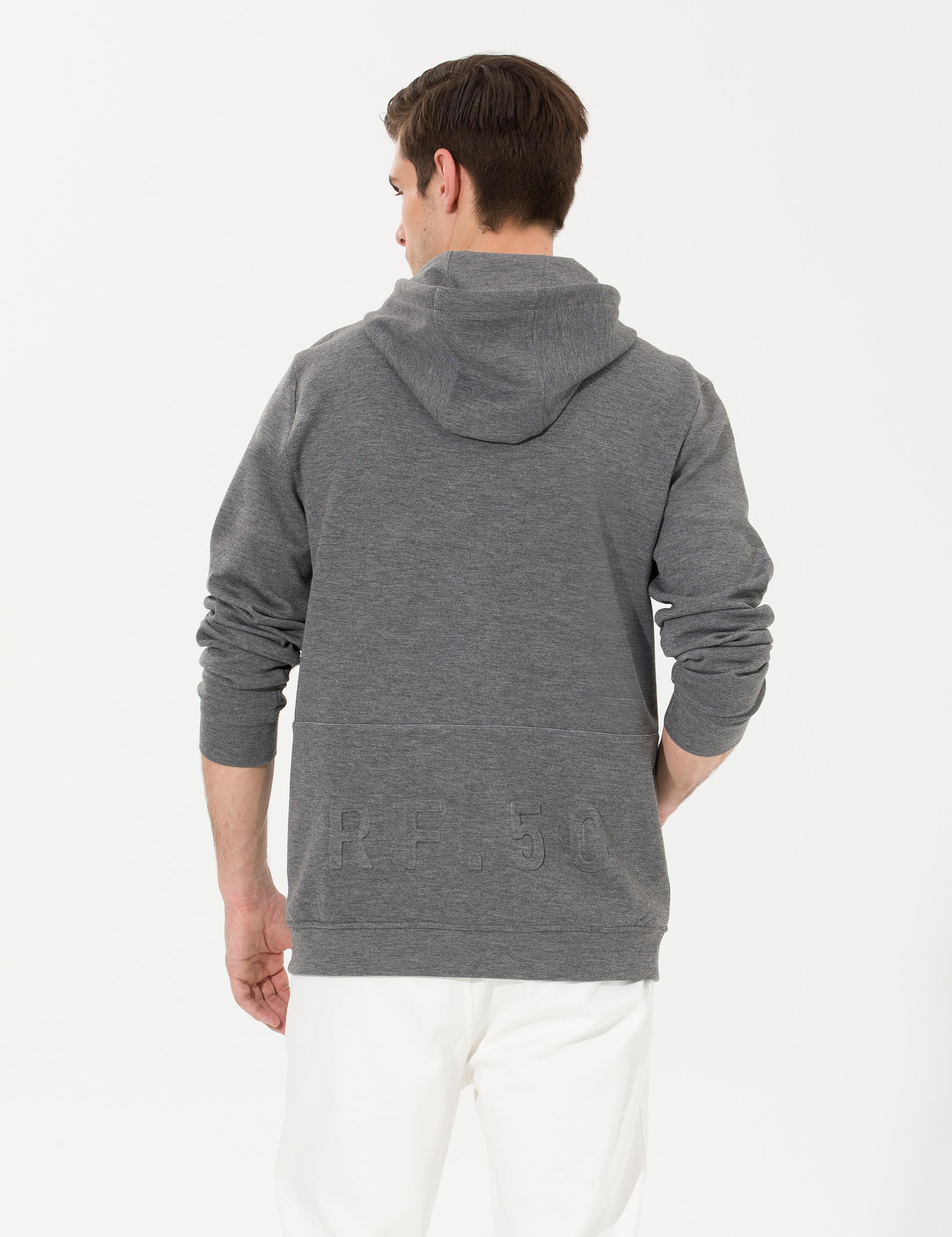 Gri Melanj Kapüşonlu Hırka