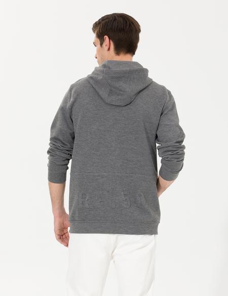 Gri Melanj Kapüşonlu Hırka - 50257601021