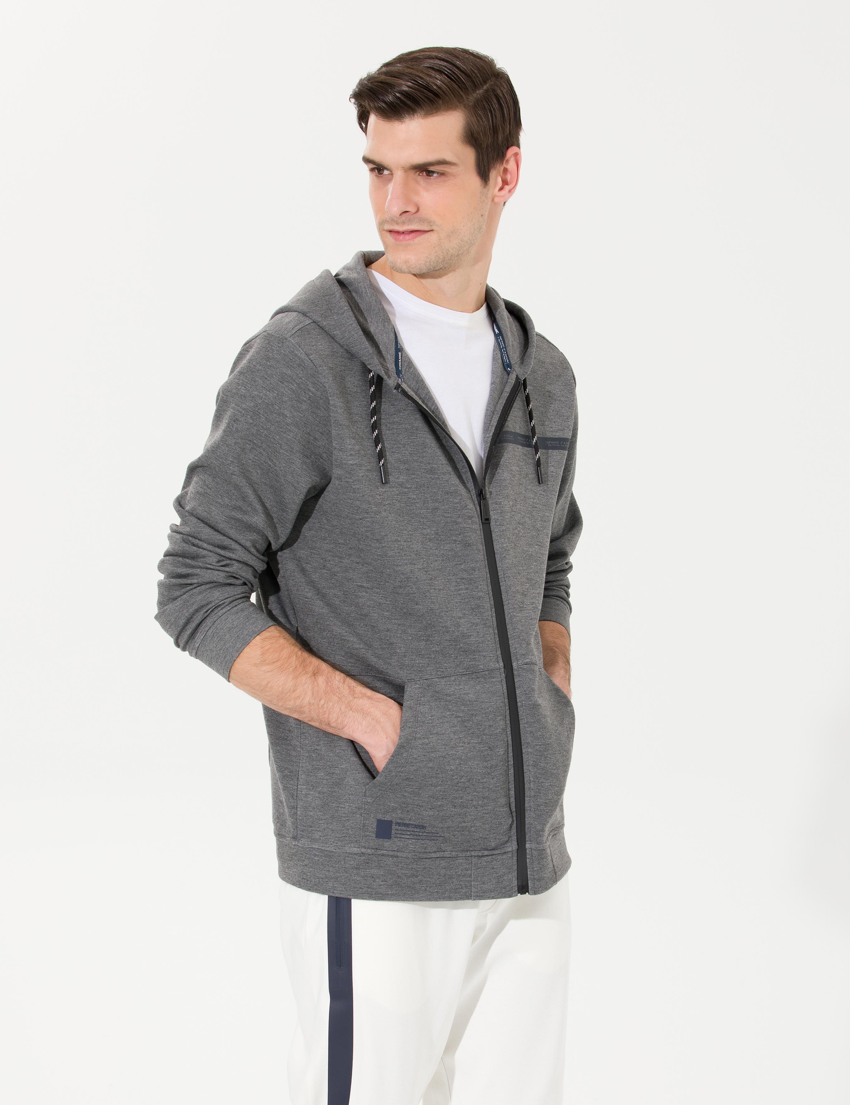 Gri Melanj Kapüşonlu Hırka