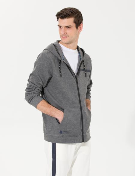 Gri Melanj Kapüşonlu Hırka - 50257601021