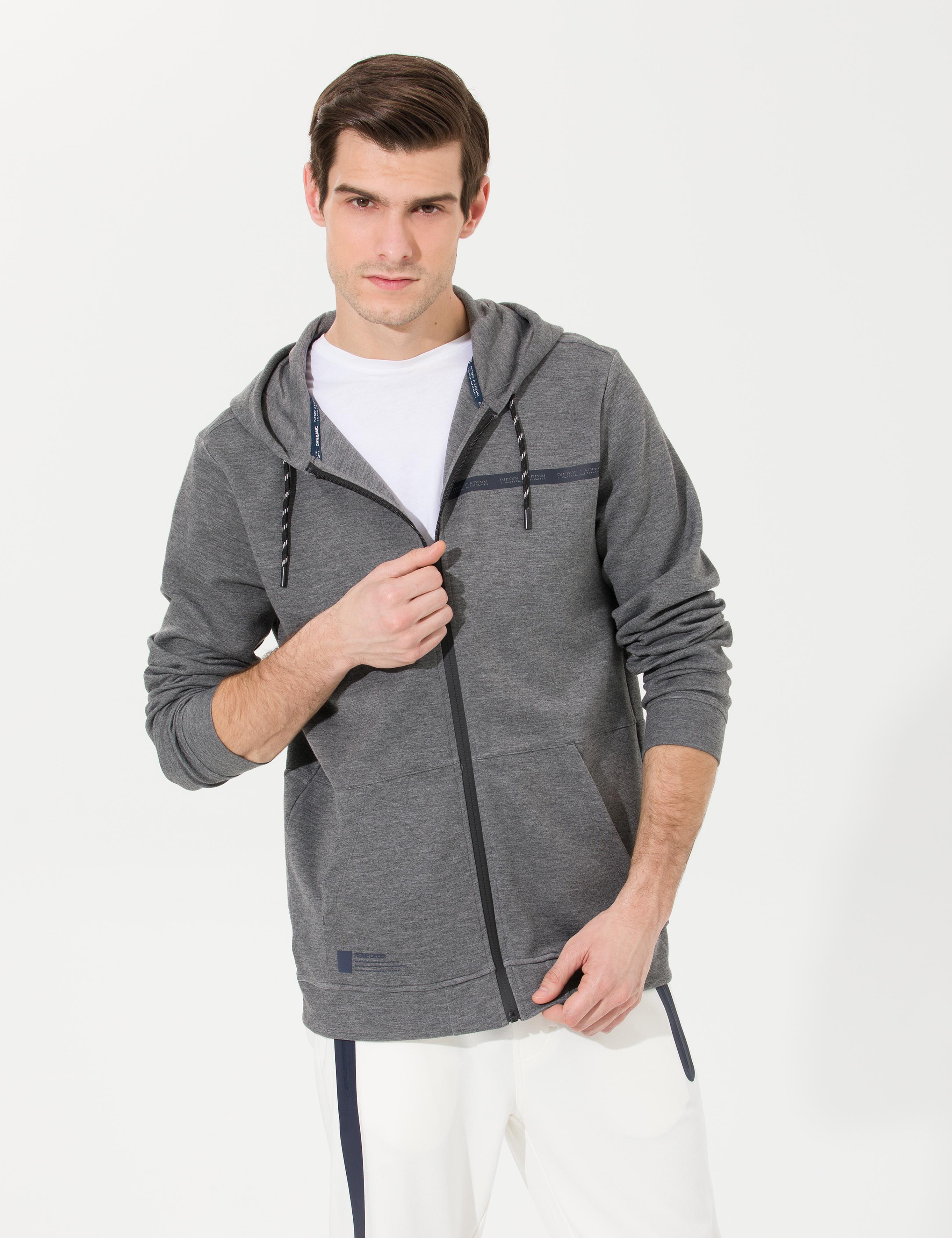 Gri Melanj Kapüşonlu Hırka