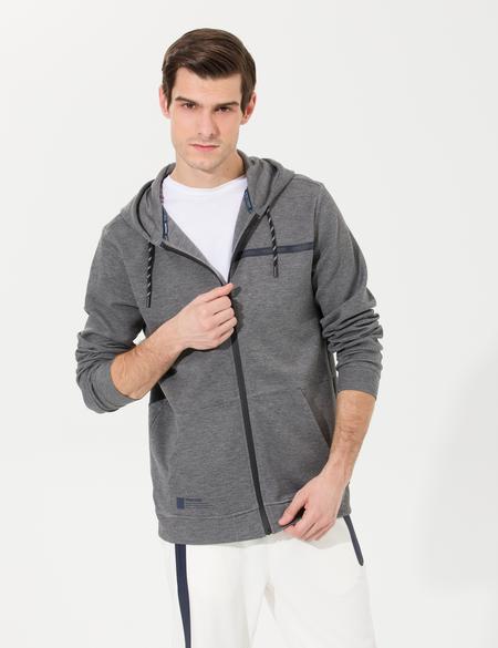 Gri Melanj Kapüşonlu Hırka - 50257601021