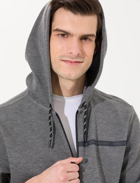 Gri Melanj Kapüşonlu Hırka - 50257601021
